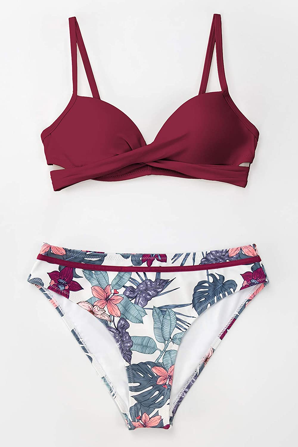CUPSHE Women's Wrap Top Floral Bottom Bathing Suit Two Piece Sexy Swimsuit