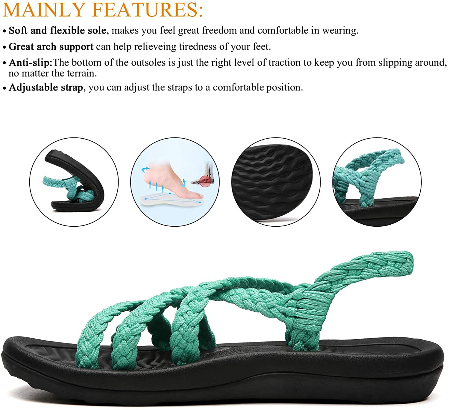 MEGNYA Women's Comfortable Walking Sandals with Arch Support Waterproof for Walking/Hiking/Travel/Wedding/Water Spot/Beach