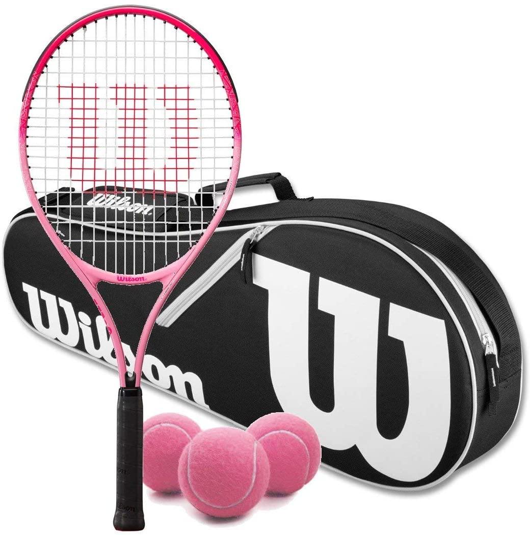 Wilson Burn Pink Junior Tennis Racquet Bundled with a Advantage II Racquet Holder and a Can of Pink Tennis Balls - JOY2ESpree