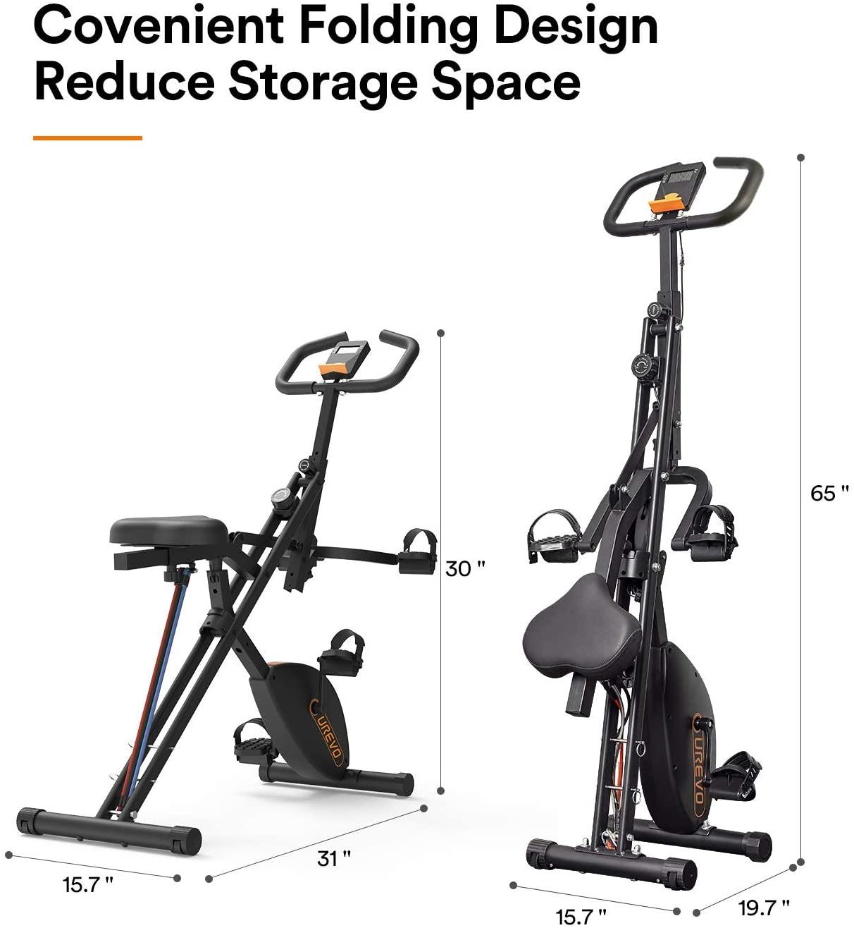 UREVO Stationary Exercise Bike Foldable 3 in 1 Magnetic Upright Bike Indoor Cycling Bike Squat Machine Row - JOY2ESpree
