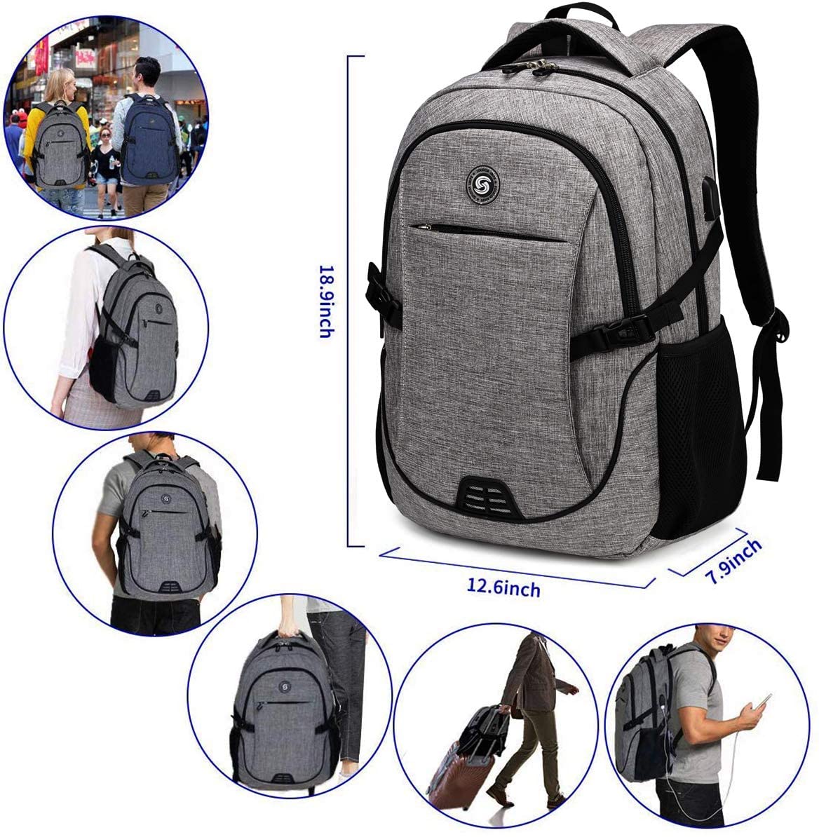 SHRRADOO Durable Anti Theft Laptop Backpack Travel Backpacks Bookbag