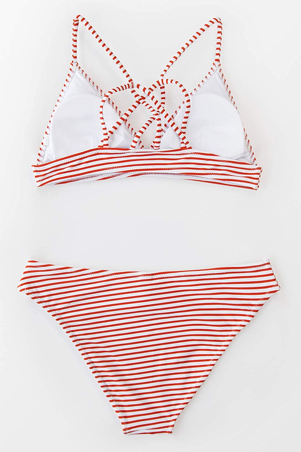 CUPSHE Women’s Bikini Swimsuit Stripe V Neck Back Cross Two Piece Bathing Suit