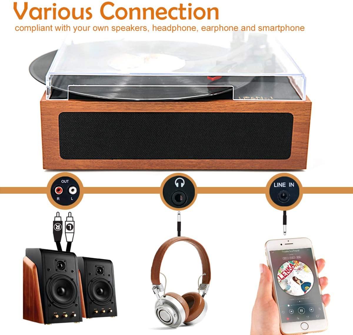 LP&No.1 Portable Suitcase Turntable with Stereo Speaker,3 Speeds Belt-Drive Vinyl Record Player Black - JOY2ESpree