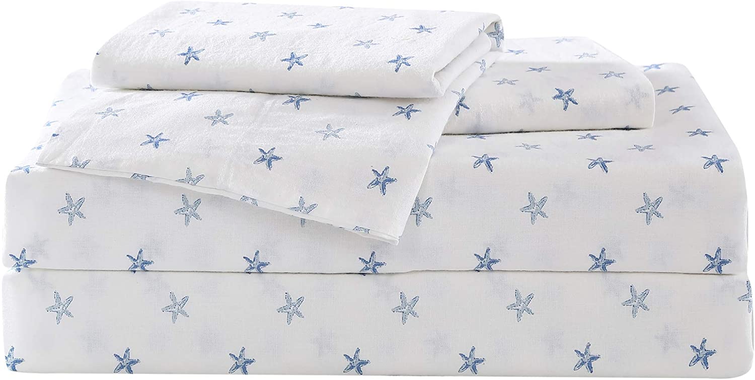 Tommy Bahama | Starfish Treasure Collection | Bed Sheet Set - Crisp & Cool 100% Washed Cotton Lightweight Bedding, Queen, Blue