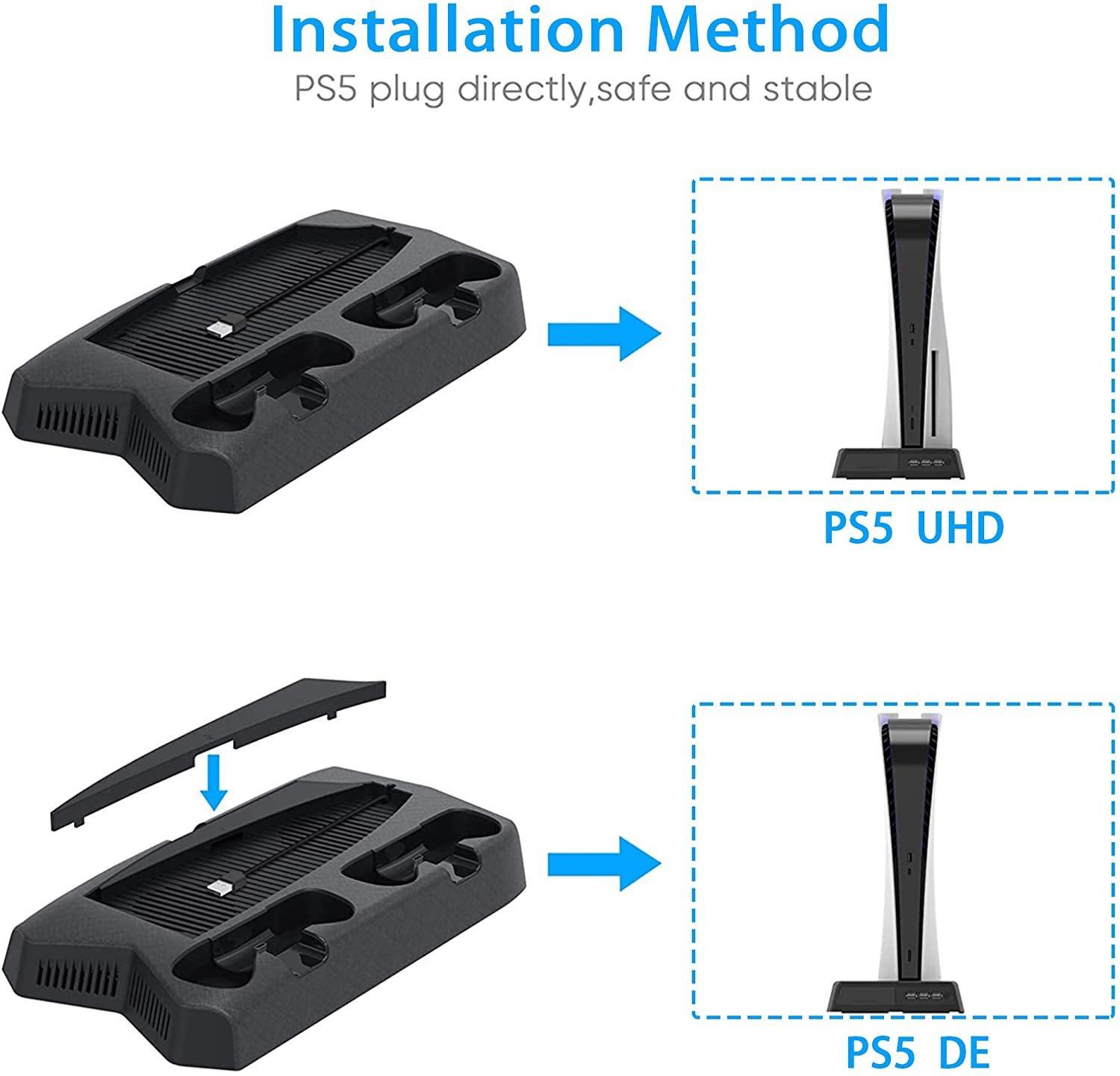 PS5 Console Cooling Fan, Arespark Playstation5 Vertical Edition Console Cooling Stand with Dualsense Controller Charge Station & Game Slots - JOY2ESpree