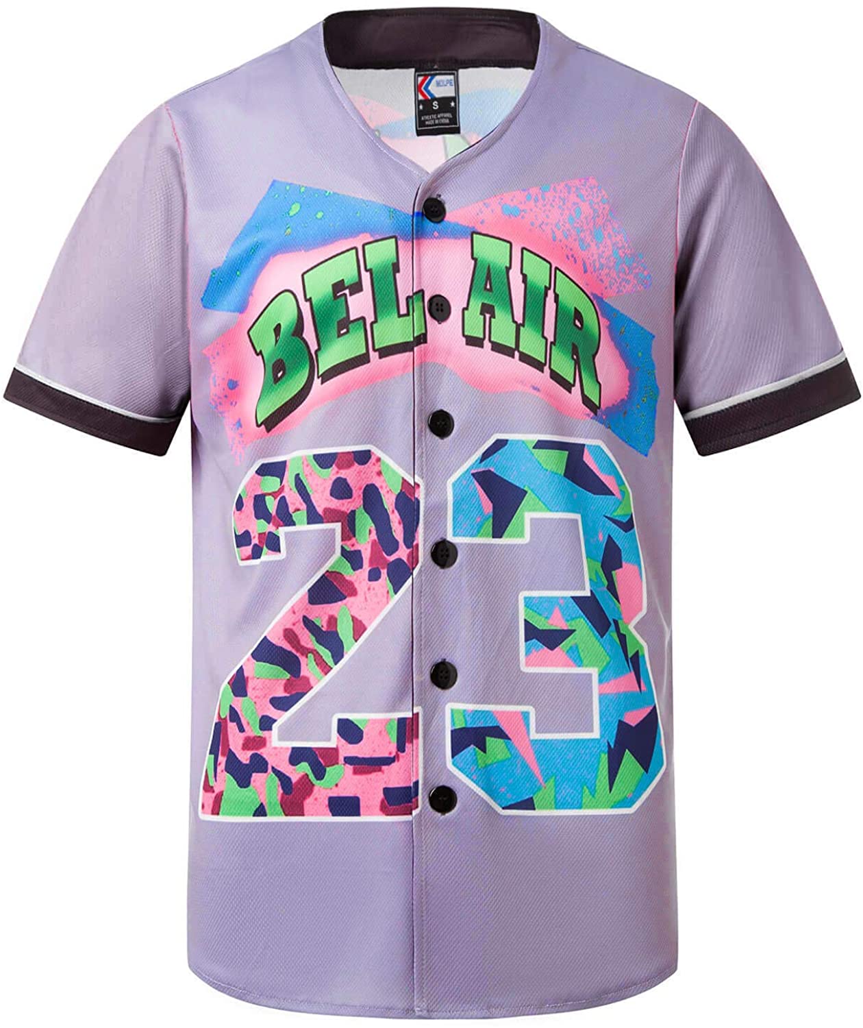 MOLPE 90s Hip Hop Clothing for Men and Women, Unisex Bel Air 23 Baseball Jersey, Mens Printed Urban Shirts for Party