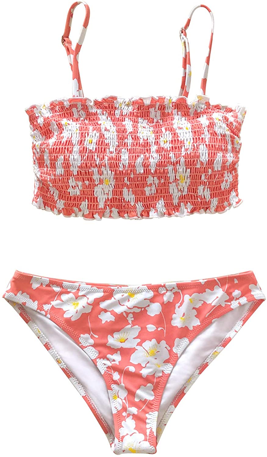 CUPSHE Women's Floral Smocked Bandeau Bikini Sets
