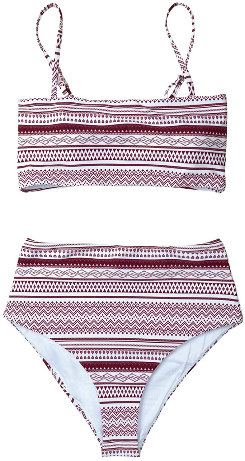 CUPSHE Women's Stripe Reversible Bandeau Top High Waisted Bikini