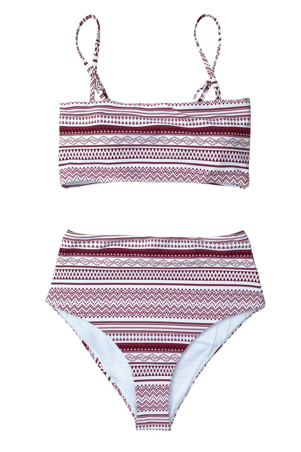 CUPSHE Women's Stripe Reversible Bandeau Top High Waisted Bikini