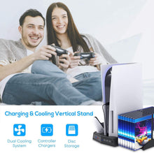 
                        
                          Load image into Gallery viewer, Vertical Charging Stand for PS5 Controllers with Cooling Fan - JOY2ESpree
                        
                      