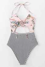 
                        
                          Load image into Gallery viewer, CUPSHE Women's Black Floral Print Halter Cutout High Waist One Piece Swimsuit
                        
                      