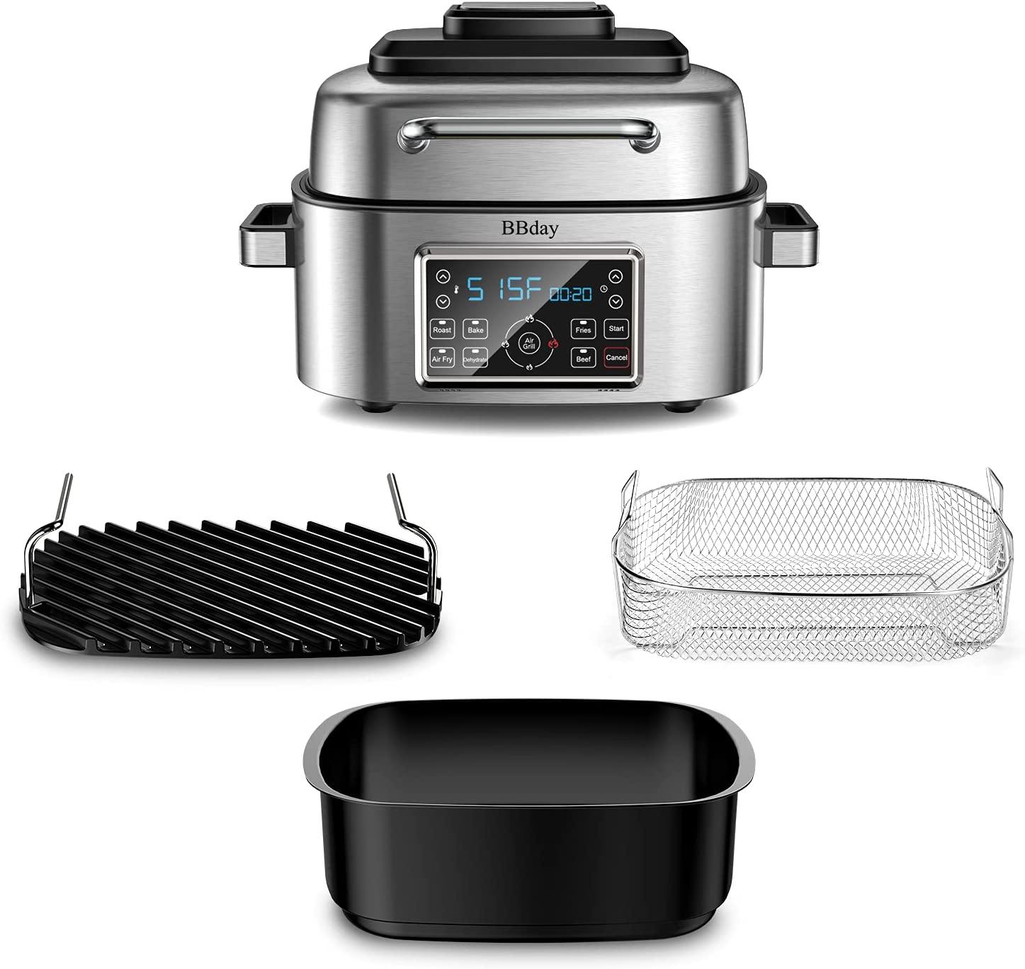 BBday 6.5 QT Air Fryer,10-in-1 Smokeless Indoor Electric Grill with Air Fryer,Roast,Bake and Dehydrate - JOY2ESpree
