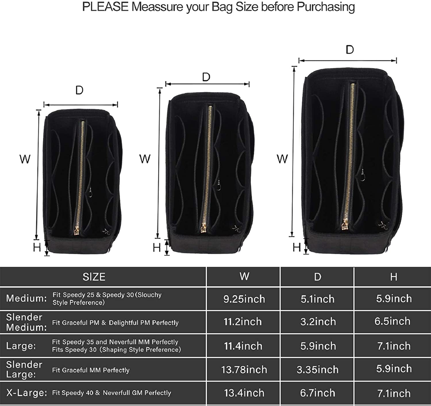 Purse Organizer Insert, Bag Organizer, Bag in Bag, Perfect for Speedy Neverfull and More, 5 Size (X-Large, Black)