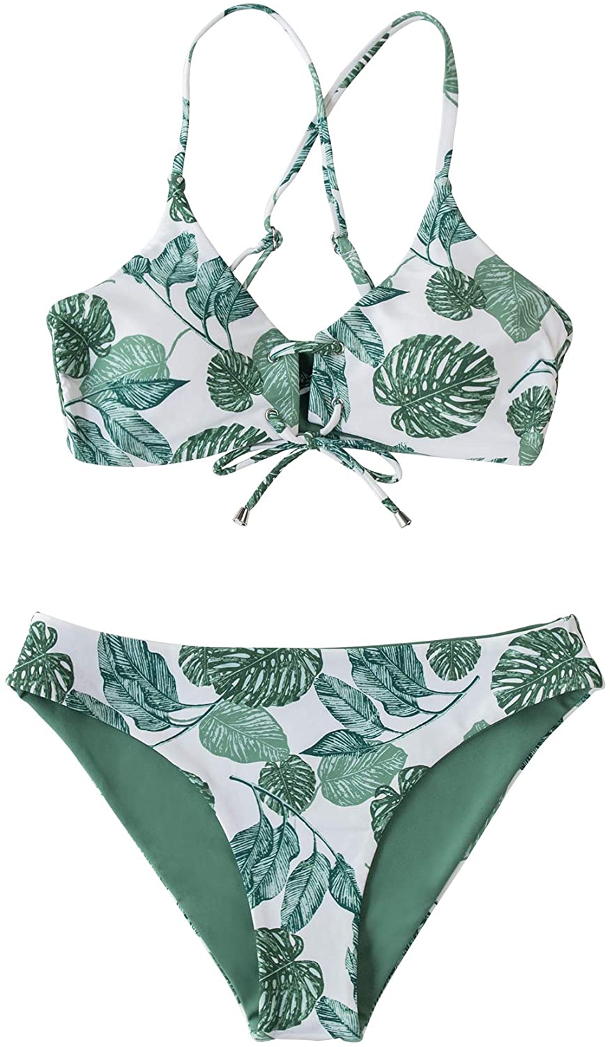 CUPSHE Women's Reversible Lace Up Bikini Sets Floral and Striped