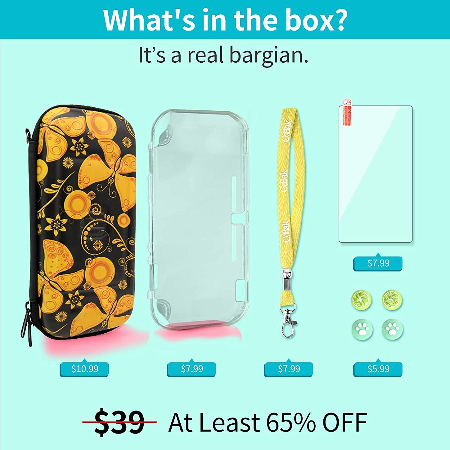 CoBak Carrying Case for Nintendo Switch Lite - with 1 Screen Protector, 1 Grip Case and 4 Thumb Grip Caps. - JOY2ESpree