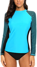 
                        
                          將圖片載入圖庫檢視器 CharmLeaks Women's Long Sleeve Rashguard UPF 50 Sun Protection Swimsuit Top Striped Swim Shirts
                        
                      