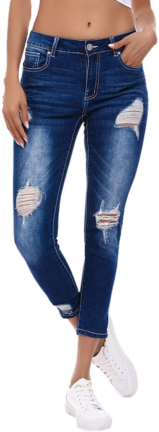 Resfeber Women's Ripped Boyfriend Jeans Cute Distressed Jeans Stretch Skinny Jeans with Hole