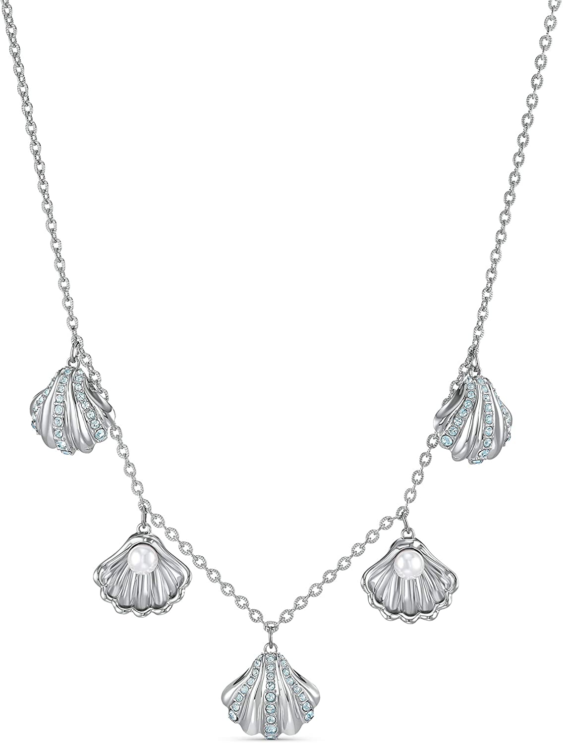 SWAROVSKI Women's Shell Jewelry Collection, Rhodium Finish, Aqua Blue Crystals - JOY2ESpree