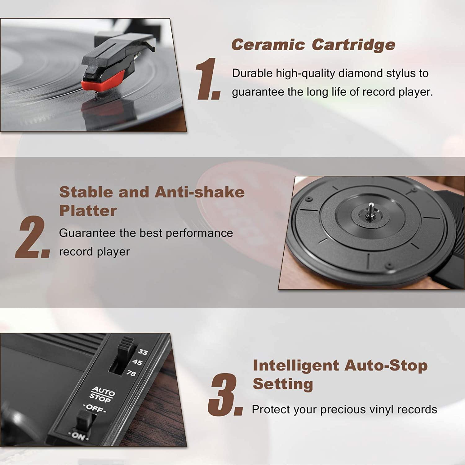 LP&No.1 Retro Bluetooth Record Player with Stereo External Speakers - JOY2ESpree