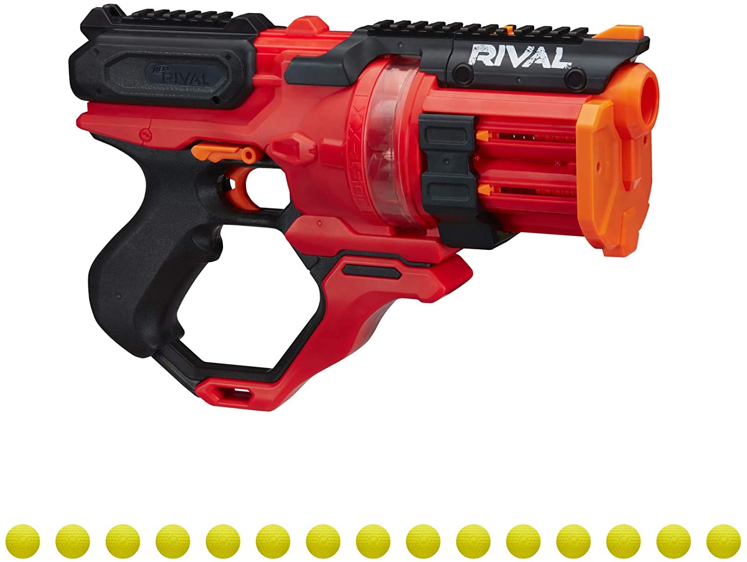 NERF Rival Roundhouse XX-1500 Red Blaster -- Clear Rotating Chamber Loads Rounds into Barrel -- 5 Integrated Magazines, 15 Rival Rounds