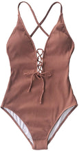 
                        
                          गैलरी व्यूवर में इमेज लोड करें, CUPSHE Women's Solid Color V Neck Lace Up One Piece Swimsuit
                        
                      
