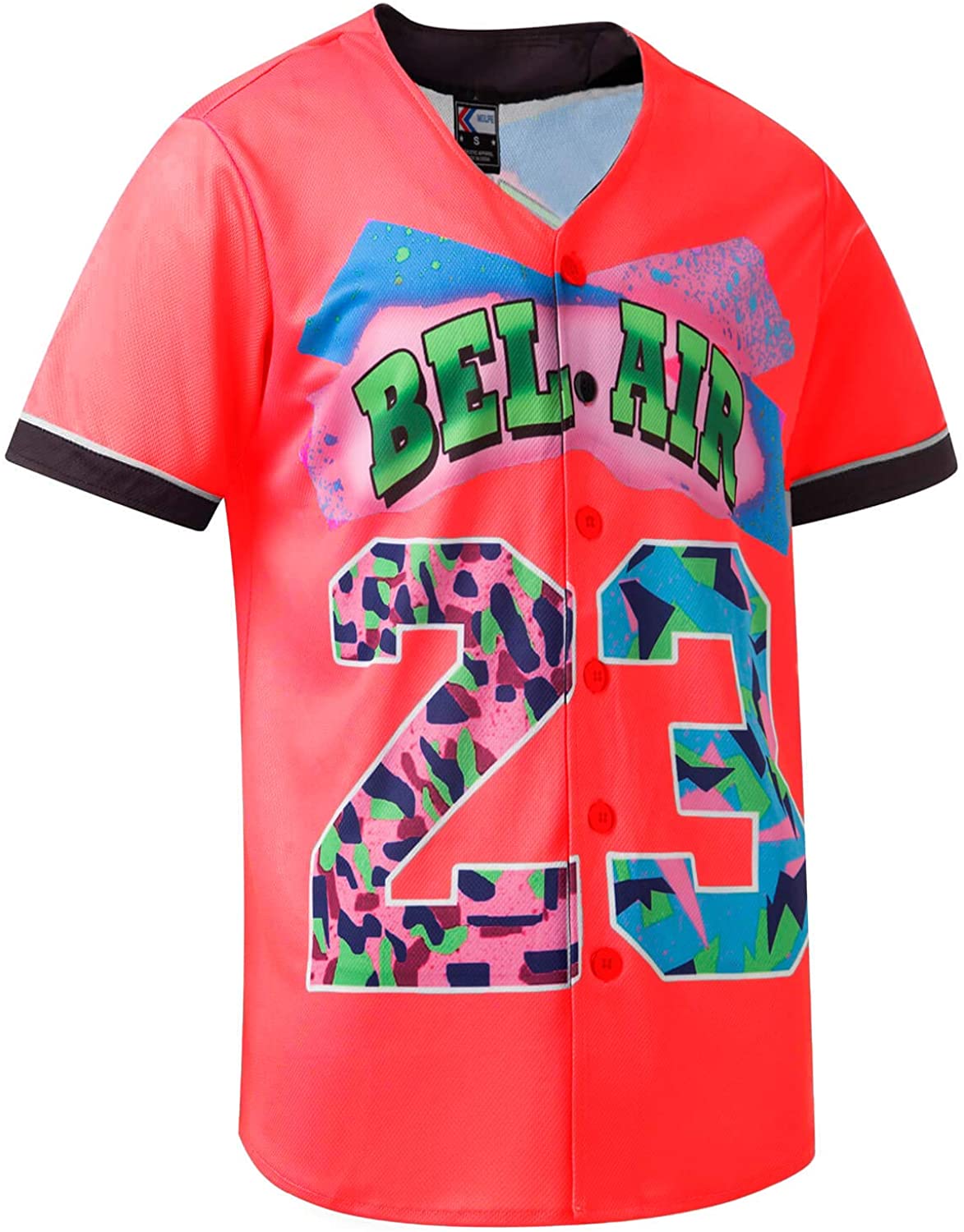 MOLPE 90s Hip Hop Clothing for Men and Women, Unisex Bel Air 23 Baseball Jersey, Mens Printed Urban Shirts for Party