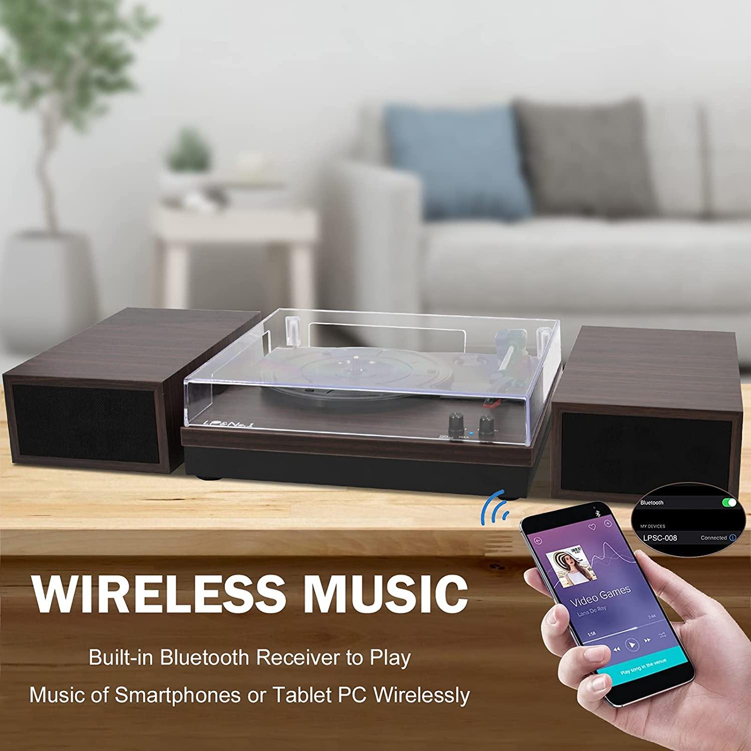 LP&No.1 Retro Bluetooth Record Player with Stereo External Speakers - JOY2ESpree