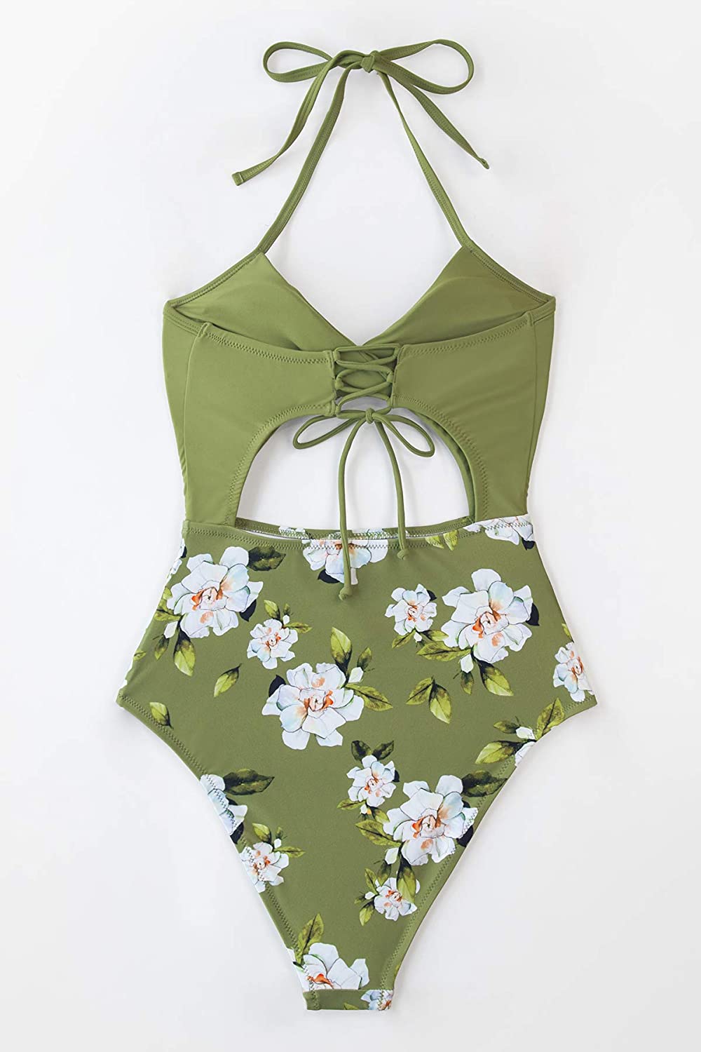 CUPSHE Women's Black Floral Print Halter Cutout High Waist One Piece Swimsuit