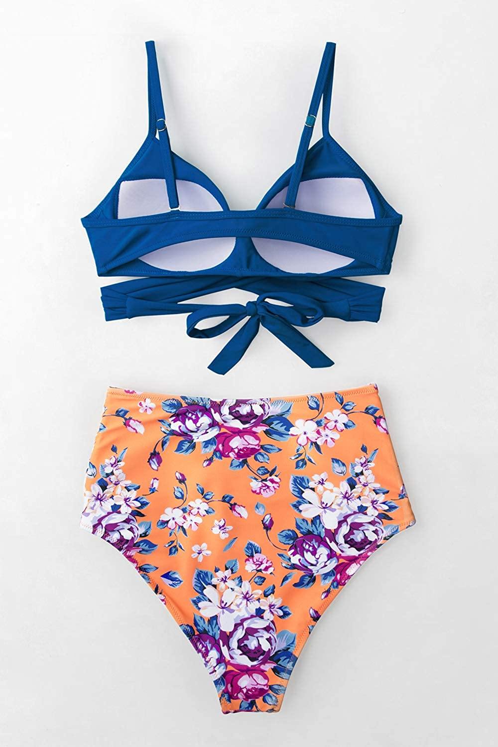 CUPSHE Women's High Waist Bikini Swimsuit Floral Print Tie Two Piece Bathing Suit - JOY2ESpree