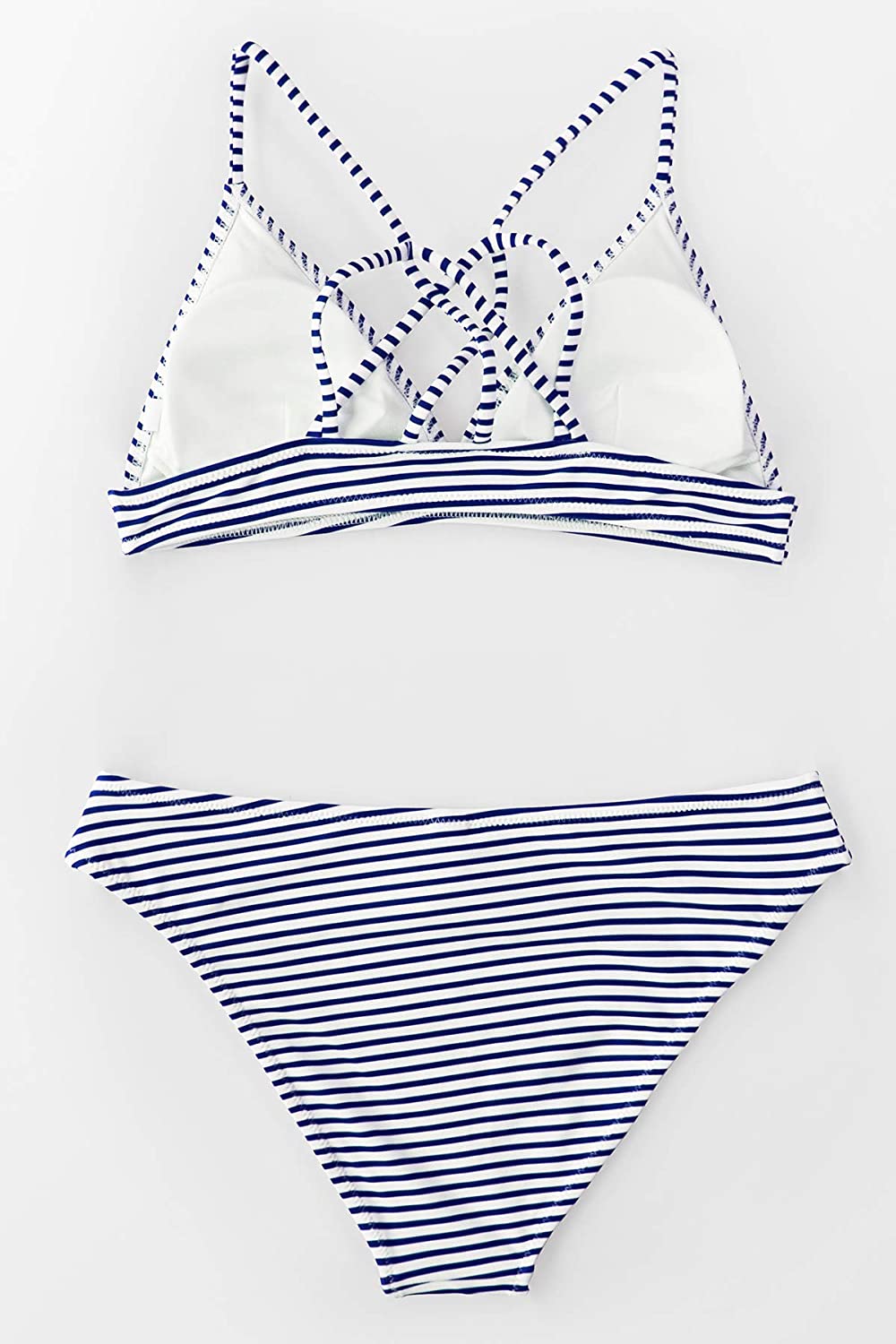 CUPSHE Women’s Bikini Swimsuit Stripe V Neck Back Cross Two Piece Bathing Suit