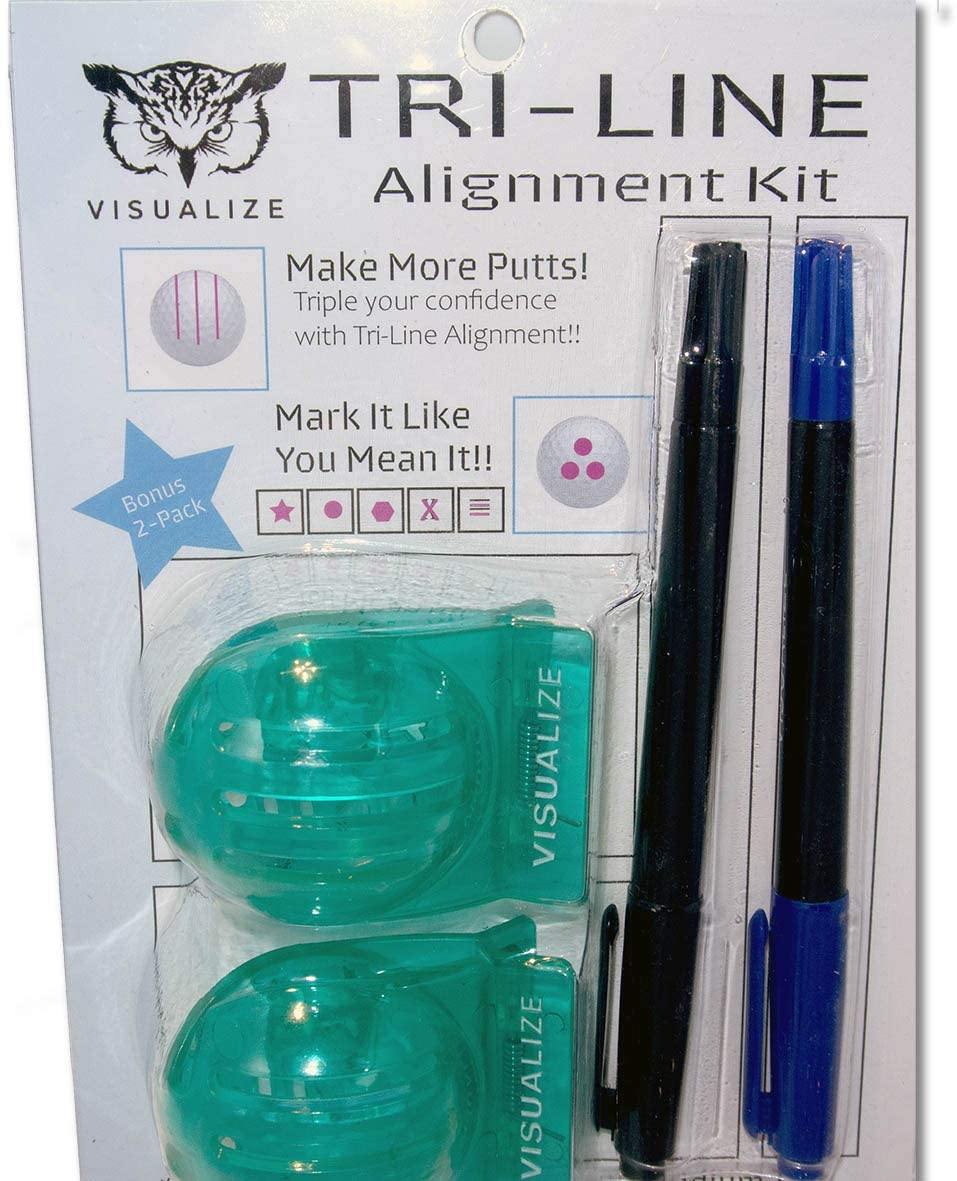 VISUALIZE TRI-LINE Golf Alignment Kit - (2-Pack) Unique 3 Line Golf Ball Marker - JOY2ESpree
