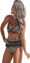 
                        
                          Cargar imagen en el visor de la galería, Bdcoco Women's High Waist Two Pieces Bikini Set Padded Stripe Tassel Swimsuit
                        
                      