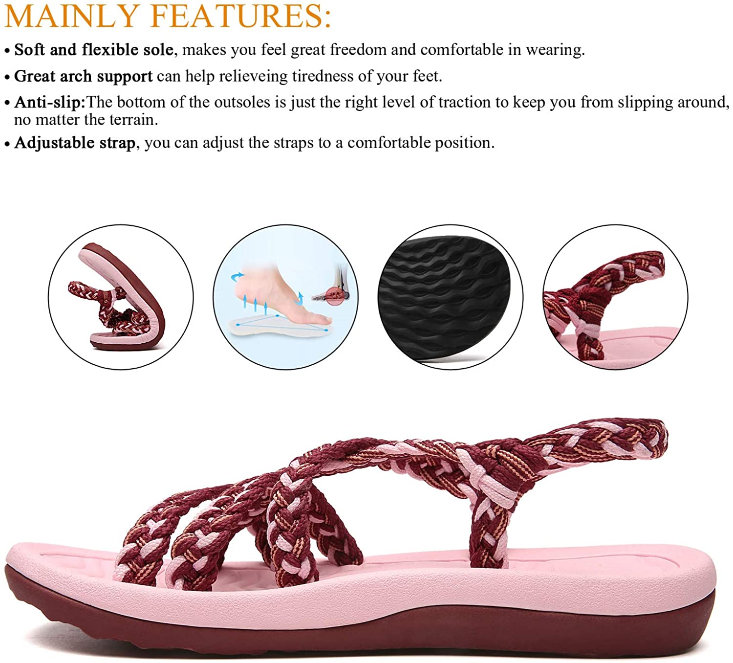 MEGNYA Women's Comfortable Walking Sandals with Arch Support Waterproof for Walking/Hiking/Travel/Wedding/Water Spot/Beach