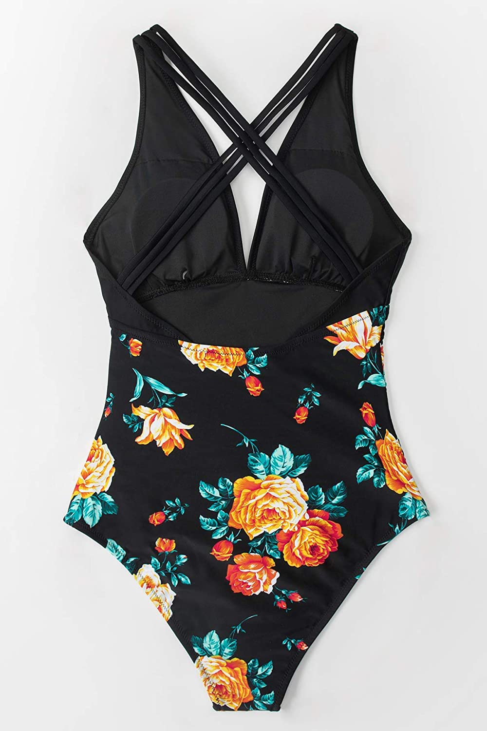 CUPSHE Women's One Piece Swimsuit V Neck Tummy Control Cross Back Vintage Swimwear Bathing Suits