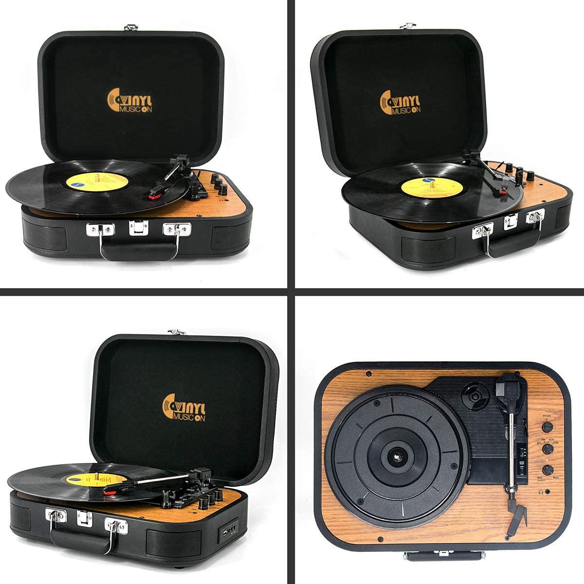 Bluetooth Record Player 3 Speed Craftmanship Turntable with Built-in Premium Speakers Support USB Playback/Recording (Black)… - JOY2ESpree