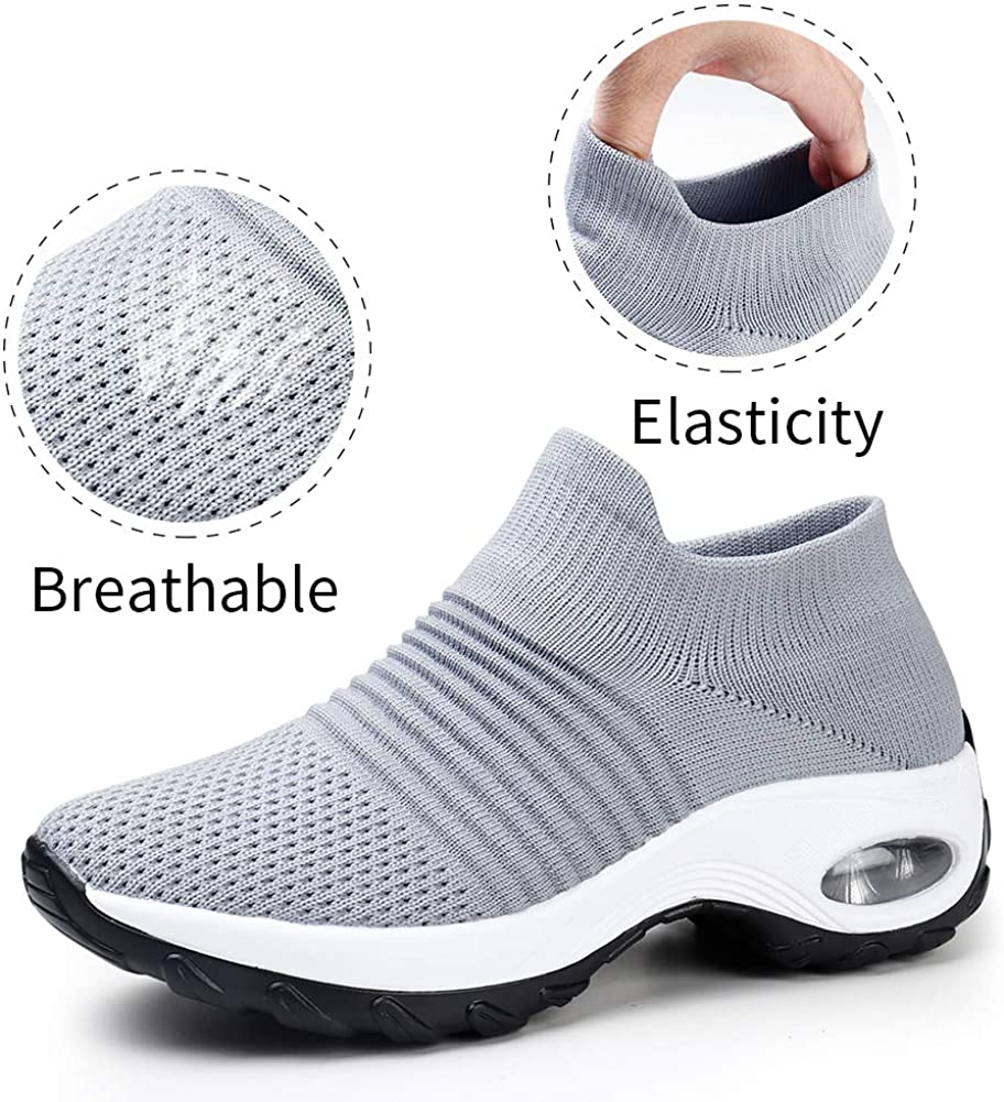 STQ Slip On Breathe Mesh Walking Shoes Women Fashion Sneakers Comfort Wedge Platform Loafers