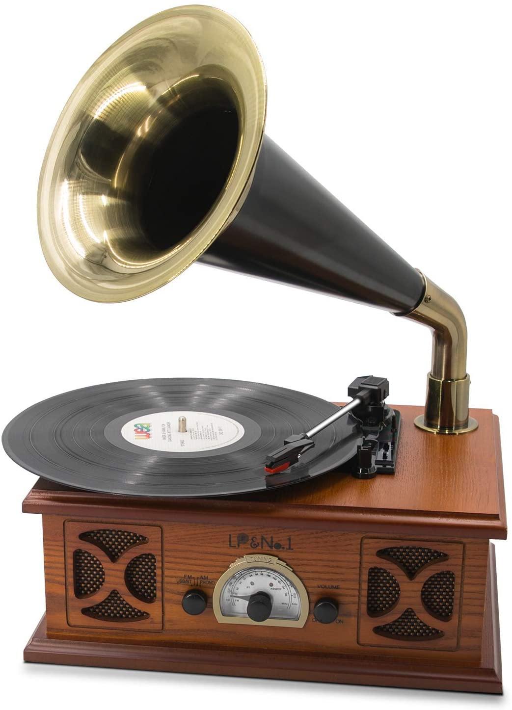 LP&NO.1 Record Player, Classic Bluetooth Turntable with USB Recording - JOY2ESpree