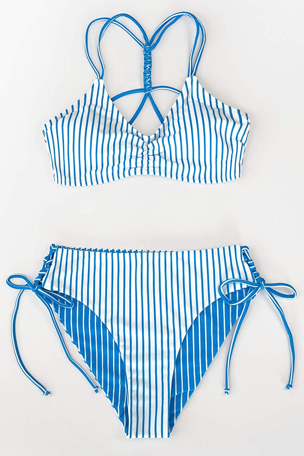 CUPSHE Women's Back Braided Straps Reversible Bottom Strappy Lace Up Bikini Sets