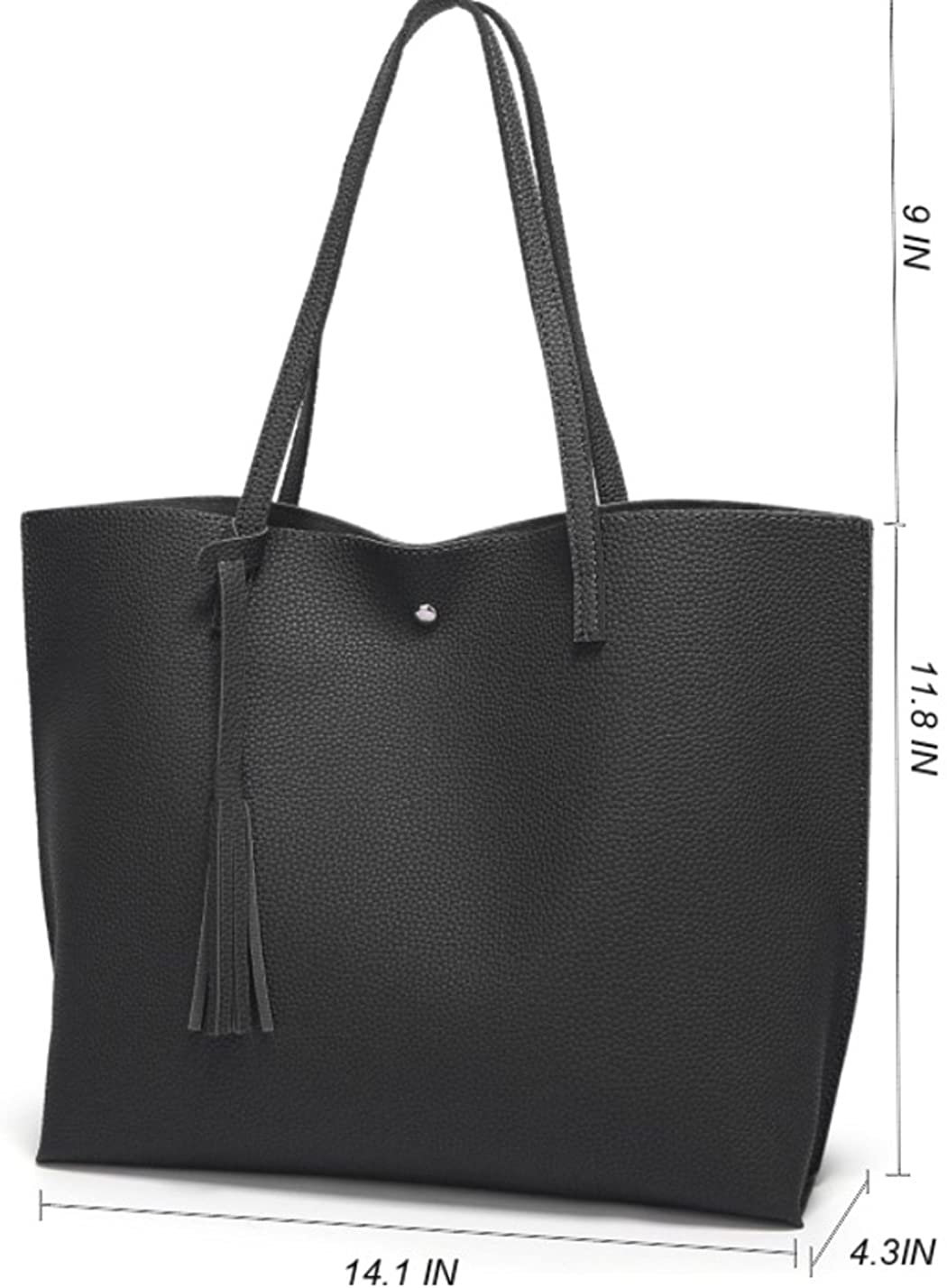 Women's Soft Faux Leather Tote Shoulder Bag from Dreubea, Big Capacity Tassel Handbag