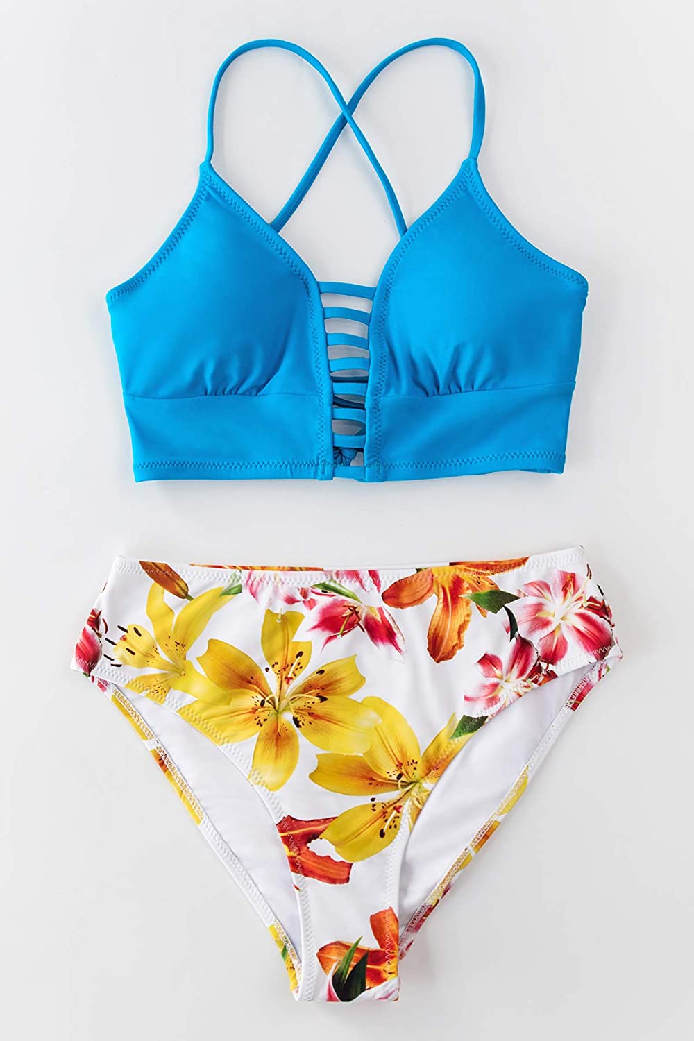 CUPSHE Women’s Bikini Swimsuit Floral Print Lace Up Strappy Two Piece Bathing Suit