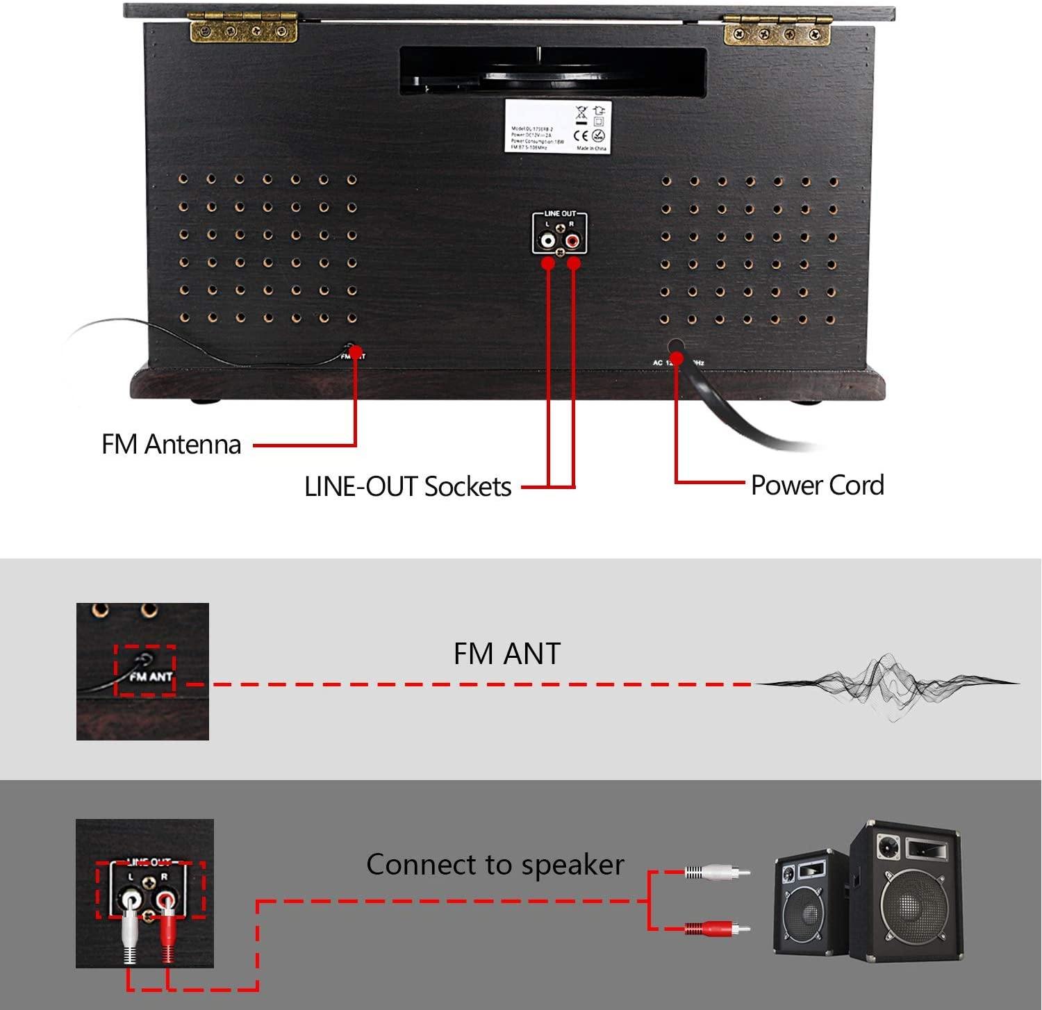 Cassette Record Player,Phonographs DLITIME 3-Speed Vinyl Turntable Built-in Bluetooth 2x9W Speakers - JOY2ESpree