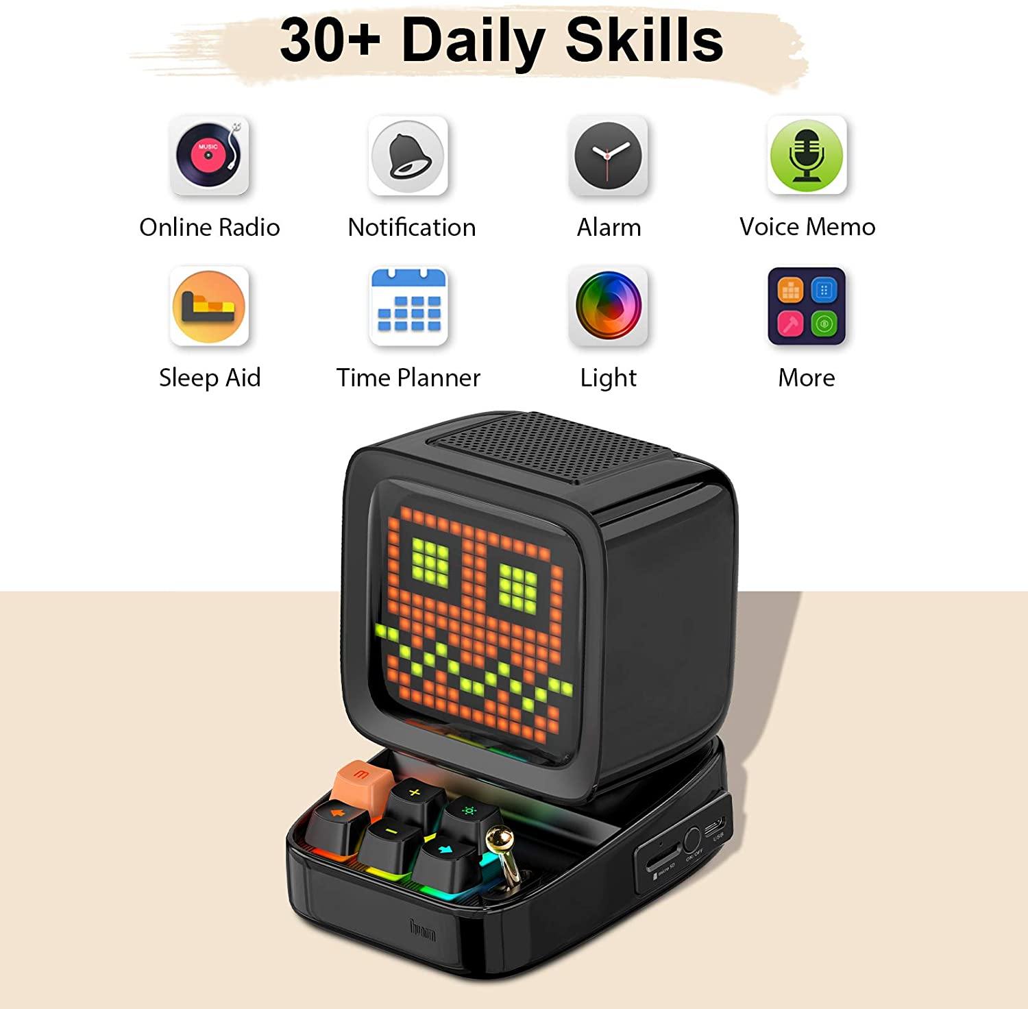 Divoom Ditoo Retro Pixel Art Game Bluetooth Speaker with 16X16 LED App Controlled Front Screen (Black) - JOY2ESpree