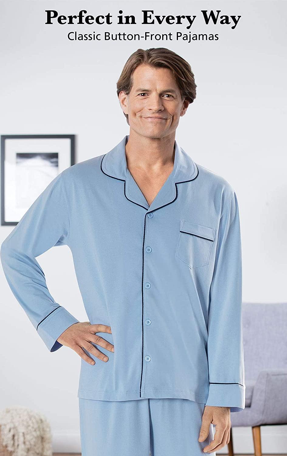 PajamaGram Classic Mens Pajamas Cotton - Men Pajamas Set