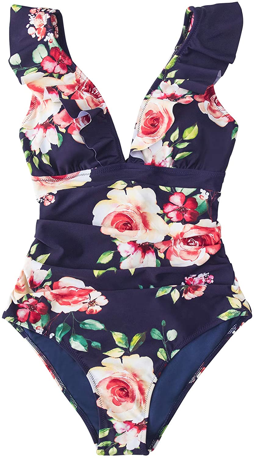 CUPSHE Women's V Neck One Piece Swimsuit Ruffled Lace Up Monokini