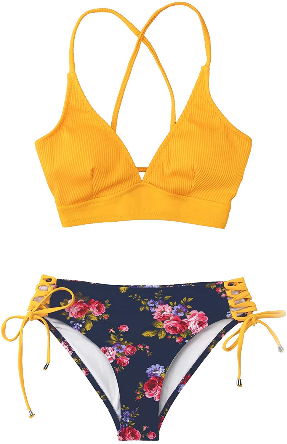 CUPSHE Women's Lace Up Bikini Swimsuit Adjustable Shoulder Straps Sets