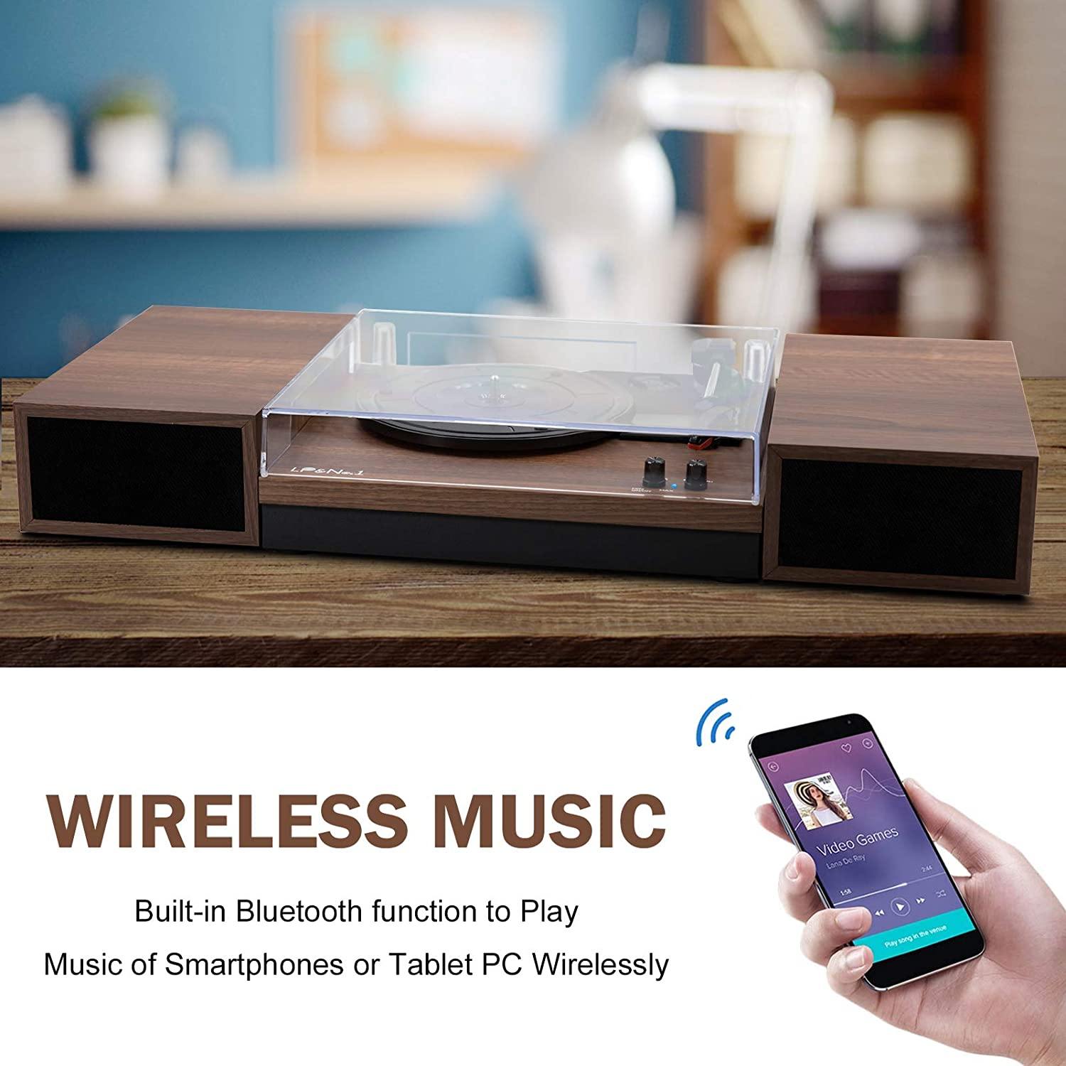 LP&No.1 Retro Bluetooth Record Player with Stereo External Speakers - JOY2ESpree