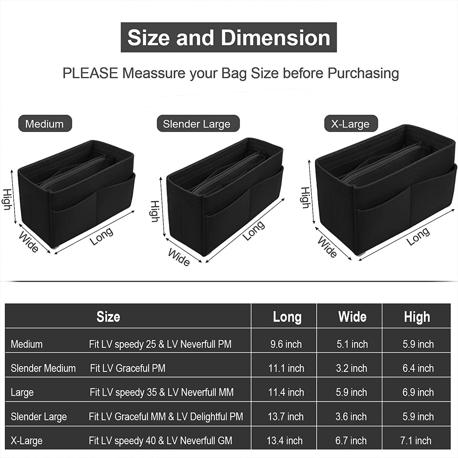 Purse Organizer Insert, Handbag & Tote Organizer, Bag in Bag, Perfect for Speedy Neverfull and More