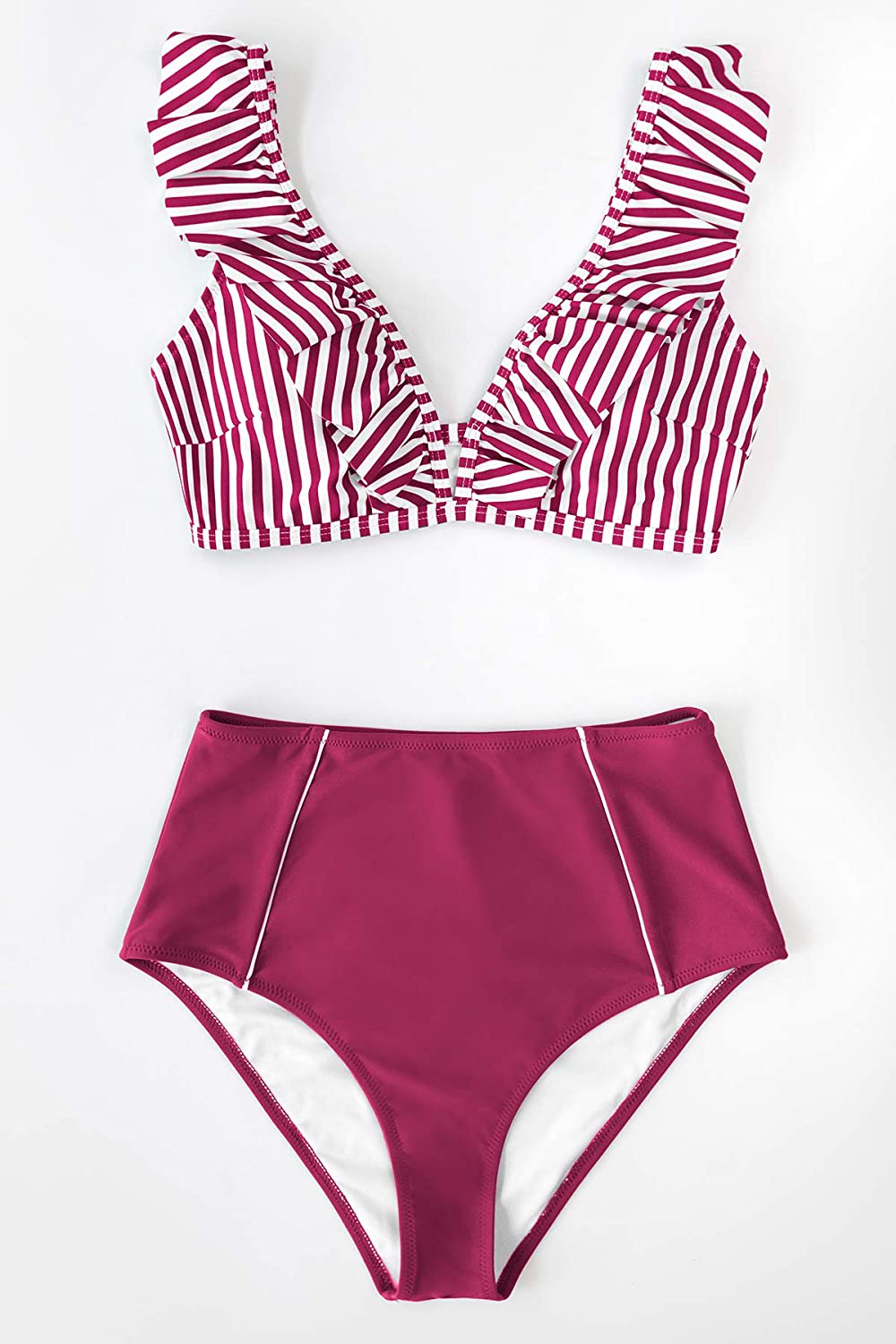 CUPSHE Women's High Waist Bikini Swimsuit Ruffle Floral Print Two Piece Bathing Suit