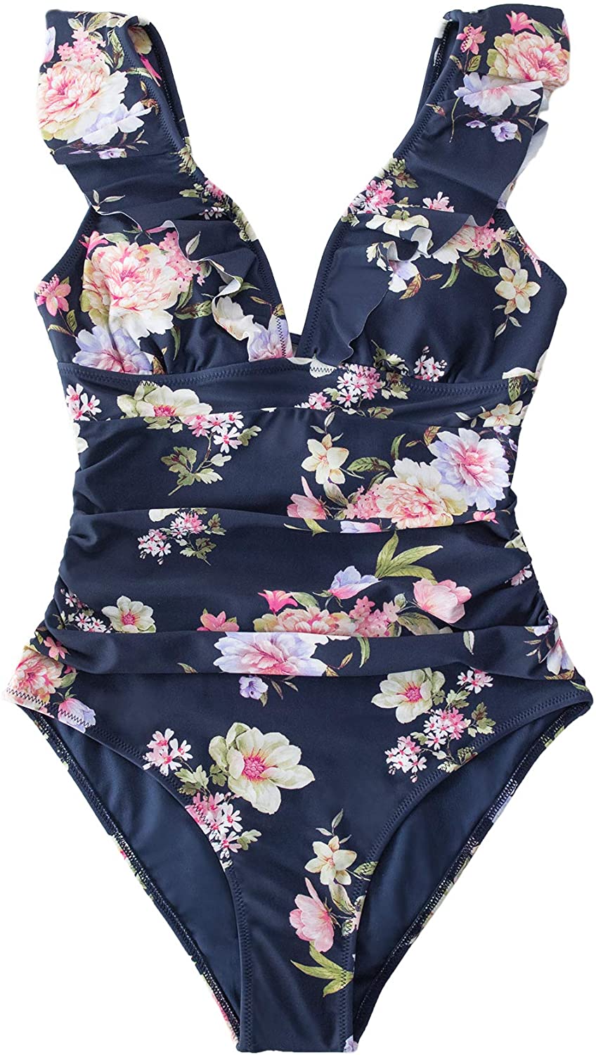 CUPSHE Women's V Neck One Piece Swimsuit Ruffled Lace Up Monokini