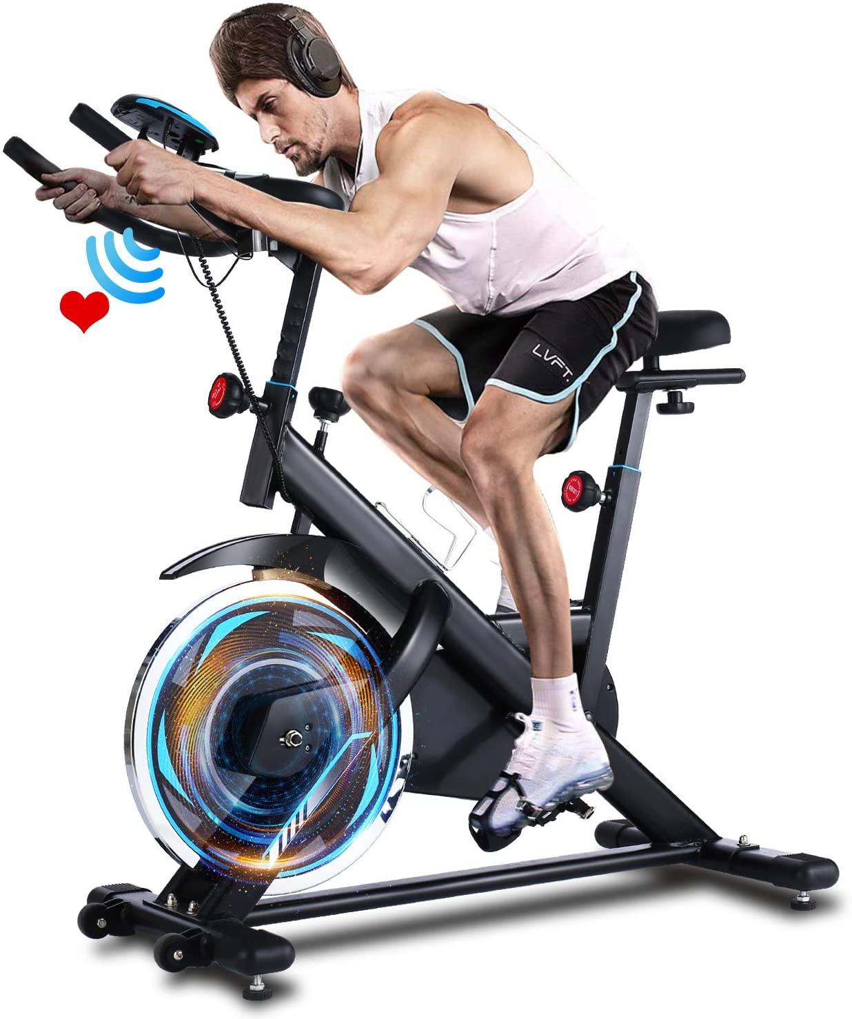 FUNMILY Indoor Exercise Bike Stationary, 49LBS Cycling Bike with Heart Rate Monitor & LCD Monitor - JOY2ESpree